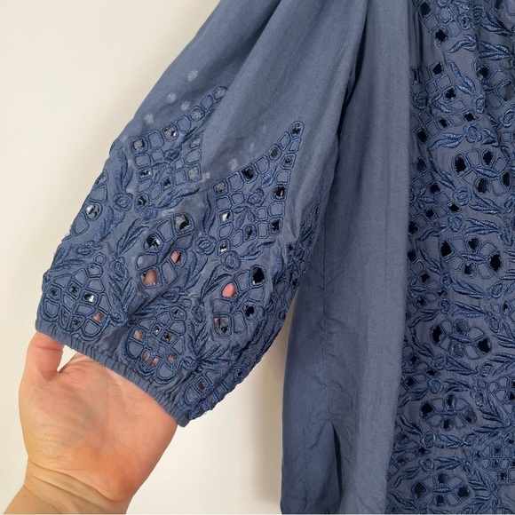 2/$30 LOVE SAM Peasant Lace Eyelet Tunic | Steel Blue | M - Picture 6 of 11